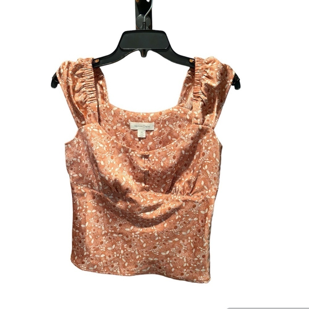 Treasure & Bond Cap Sleeve Satin Top in Pink Louis Floral XS NWT